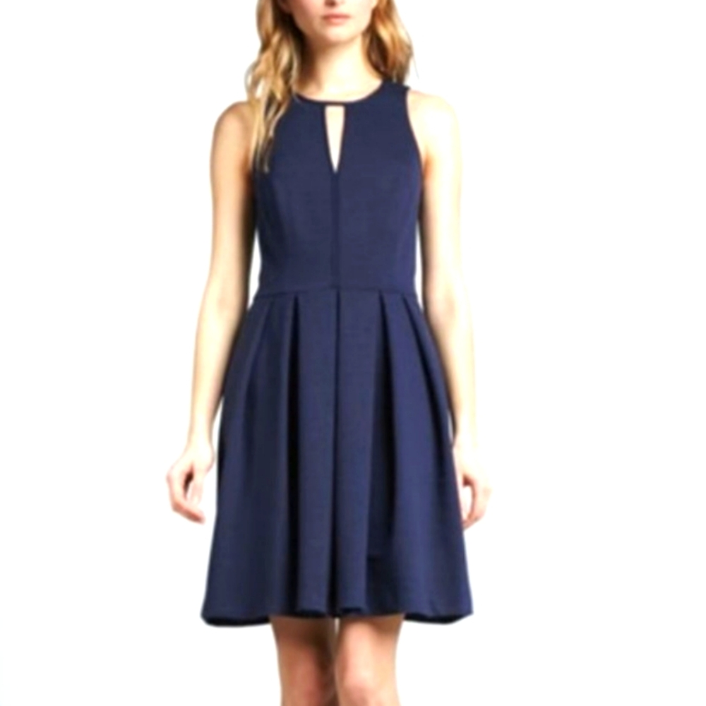 Rebecca Taylor Navy Pleated Fit-and-Flare Mini Dress